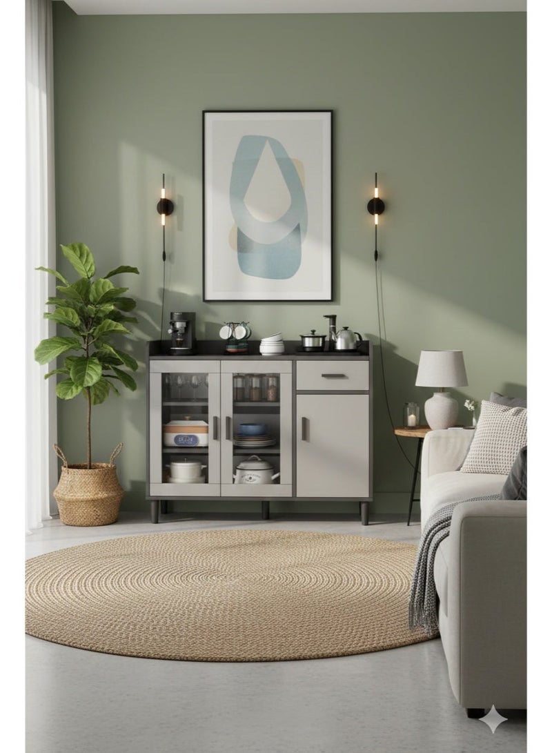 زاوية قهوة حديثة، خزانة عملية ذات سعة تخزين كبيرة لغرفة المعيشة وغرفة الطعام والمكتب خزانة تخزين جانبية للمطبخ، قائمة بذاتها ، لون رمادي - Image 2